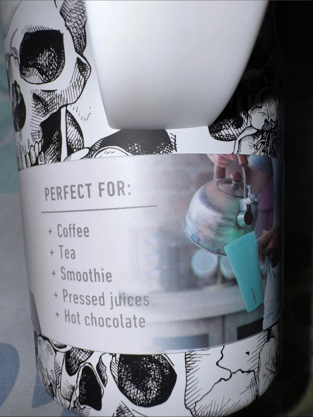 White Skull Java 18oz Stainless Steel Travel Mug 3 available at $15 each